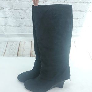 Apple Bottom Womens Black Faux Suede Back Zip Knee High Biker Boots Various